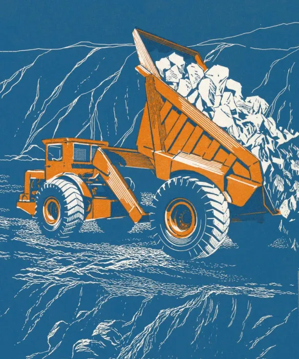 Framed Print : Dump Truck Dumping Rocks