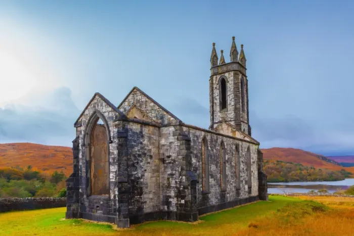Framed Print : Dunlewy (Dunlewey) Old Church ruin in the Poisoned Glen, County Donegal, Ulster region, Ireland