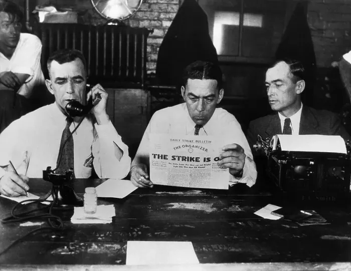 Framed Print : Three Dunne Brothers Work During Labor Strike Framed Print : Three Dunne Brothers Work During Labor Strike