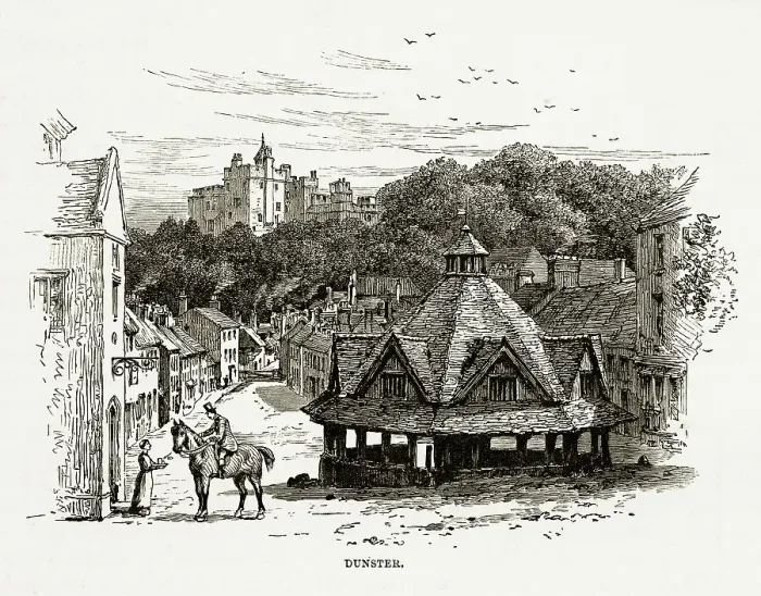 Framed Print : Dunster, Exmoor, England Victorian Engraving, 1840 Framed Print : Dunster, Exmoor, England Victorian Engraving, 1840
