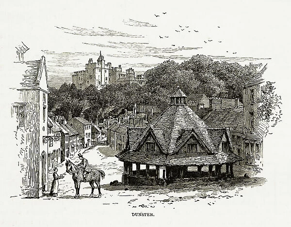 Dunster, Exmoor, England Victorian Engraving, 1840