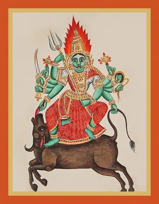 Framed Print : Durgā standing in pratyalidha on the back of the galloping Mahi£ā Framed Print : Durgā standing in pratyalidha on the back of the galloping Mahi£ā