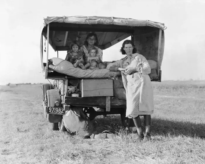 Framed Print : Dust Bowl Refugee Family; Truck Framed Print : Dust Bowl Refugee Family; Truck