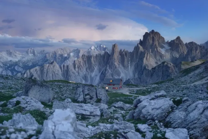 Framed Print : Dust at Lavaredo hut, Dolomites