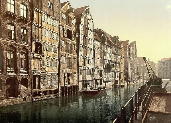 Dutch Brook in Hamburg, Germany, Historic, Photochrome print from the 1890s