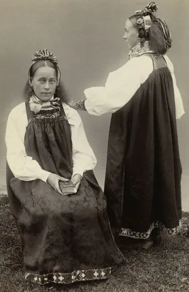 Two Dutch Girls in Traditional Costumes Print. Art Prints, Posters