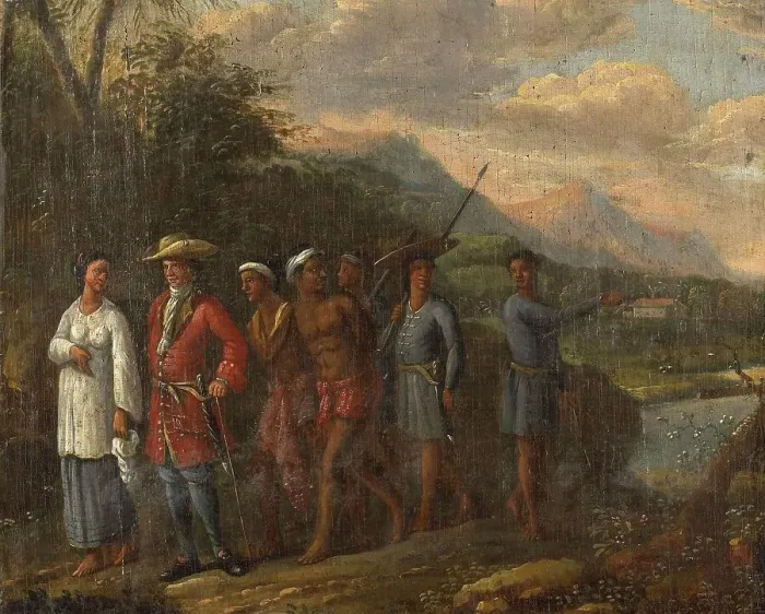 Framed Print : Dutch Merchant with Slaves, c. 1700, Indonesia, Historic, digitally restored reproduction from a 19th century original Framed Print : Dutch Merchant with Slaves, c. 1700, Indonesia, Historic, digitally restored reproduction from a 19th century original