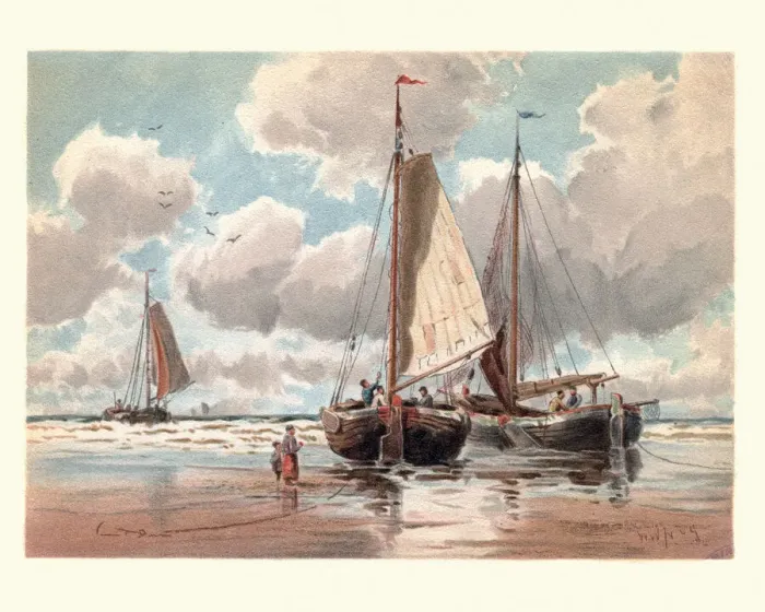Framed Print : Dutch Pinks boats at Low Tide, 19th Century