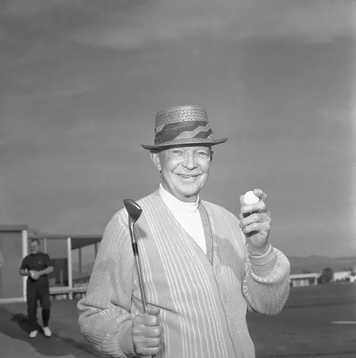 Framed Print : Dwight D. Eisenhower Holding Golf Ball and Club Framed Print : Dwight D. Eisenhower Holding Golf Ball and Club