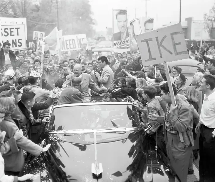 Framed Print : Dwight D. Eisenhower in Limousine and Surrounded by Supporters