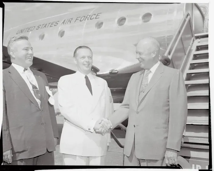 Framed Print : Dwight D. Eisenhower Meeting Governors Near Airplane Framed Print : Dwight D. Eisenhower Meeting Governors Near Airplane