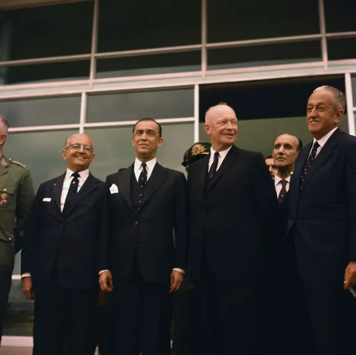Framed Print : Dwight D. Eisenhower Posing with Brazilian Delegates Framed Print : Dwight D. Eisenhower Posing with Brazilian Delegates