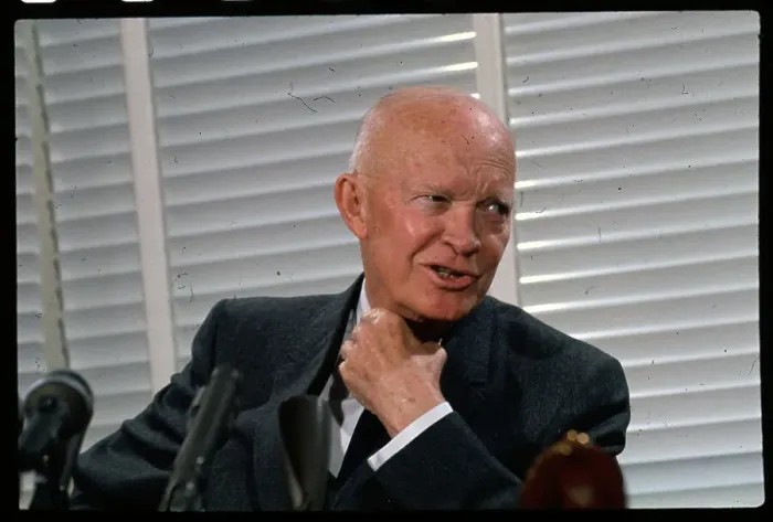 Framed Print : Dwight D. Eisenhower Smiling at News Conference Framed Print : Dwight D. Eisenhower Smiling at News Conference