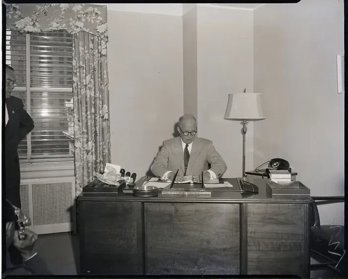 Framed Print : Dwight Eisenhower At Desk In Hotel Room Framed Print : Dwight Eisenhower At Desk In Hotel Room