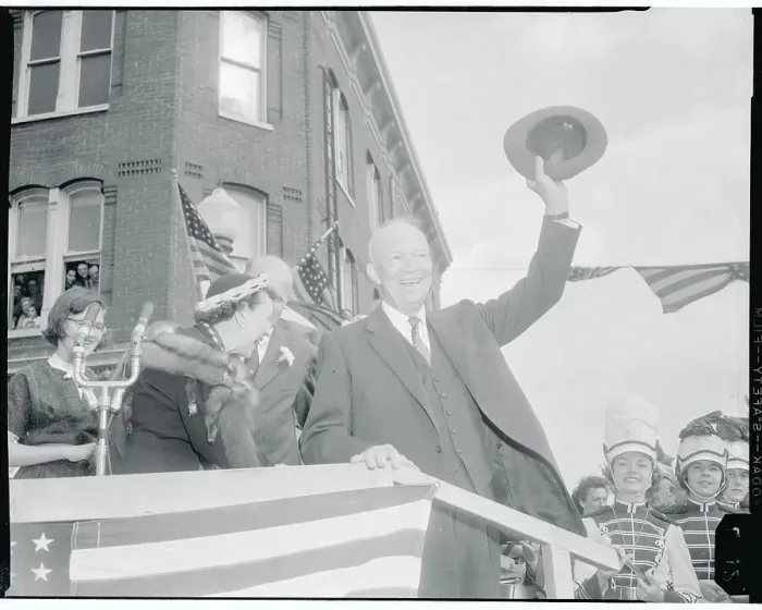 Framed Print : Dwight Eisenhower Greeting Crowd from Stands Framed Print : Dwight Eisenhower Greeting Crowd from Stands