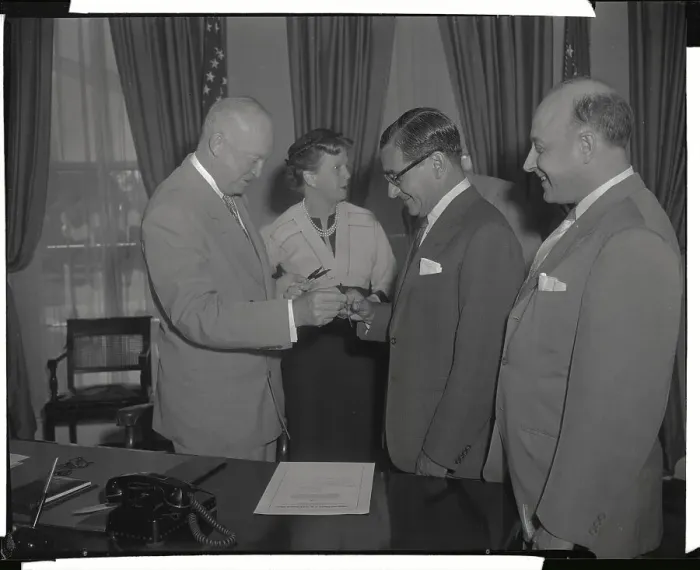 Framed Print : Dwight Eisenhower Handing Pen to Irving Berlin Framed Print : Dwight Eisenhower Handing Pen to Irving Berlin