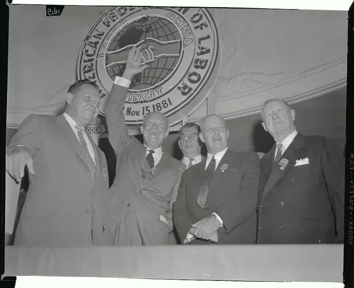 Framed Print : Dwight Eisenhower and Labor Officials Standing Under A.F.L. Emblem Framed Print : Dwight Eisenhower and Labor Officials Standing Under A.F.L. Emblem