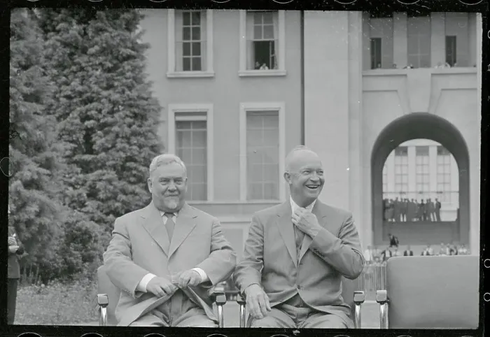 Framed Print : Dwight Eisenhower with Nikolai Bulganin During Conference Framed Print : Dwight Eisenhower with Nikolai Bulganin During Conference