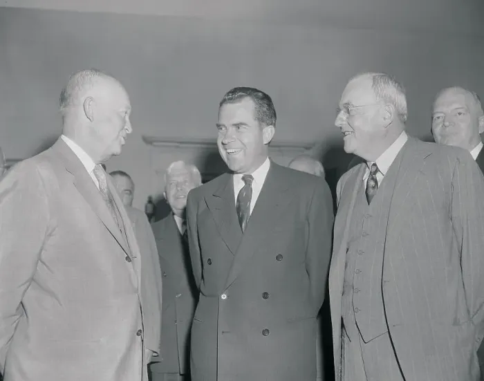 Framed Print : Dwight Eisenhower with Richard Nixon and John Foster Dulles Framed Print : Dwight Eisenhower with Richard Nixon and John Foster Dulles
