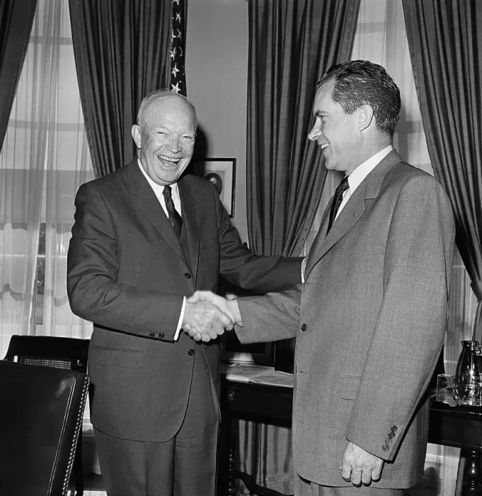 Framed Print : Dwight Eisenhower and Richard Nixon Shaking Hands Framed Print : Dwight Eisenhower and Richard Nixon Shaking Hands