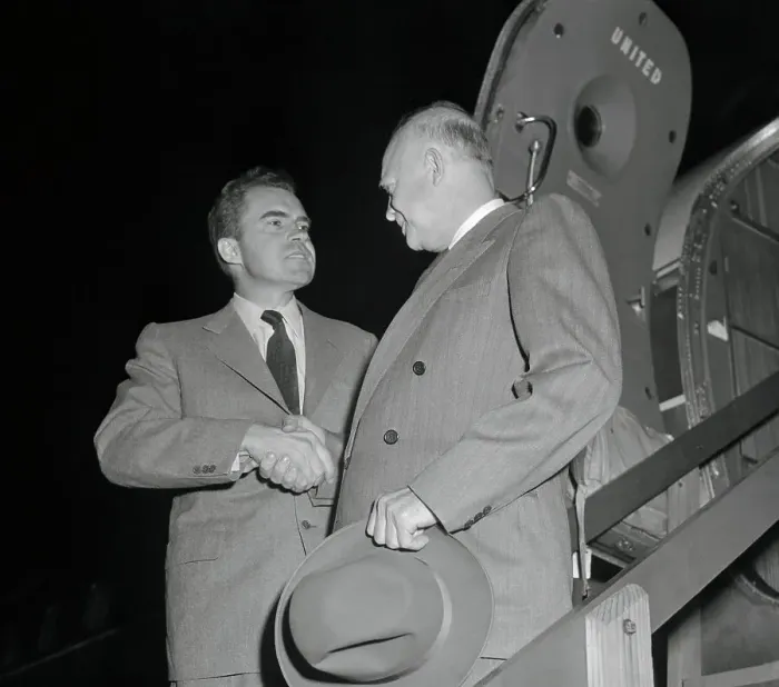 Framed Print : Dwight Eisenhower Shaking Hands with Richard Nixon Framed Print : Dwight Eisenhower Shaking Hands with Richard Nixon