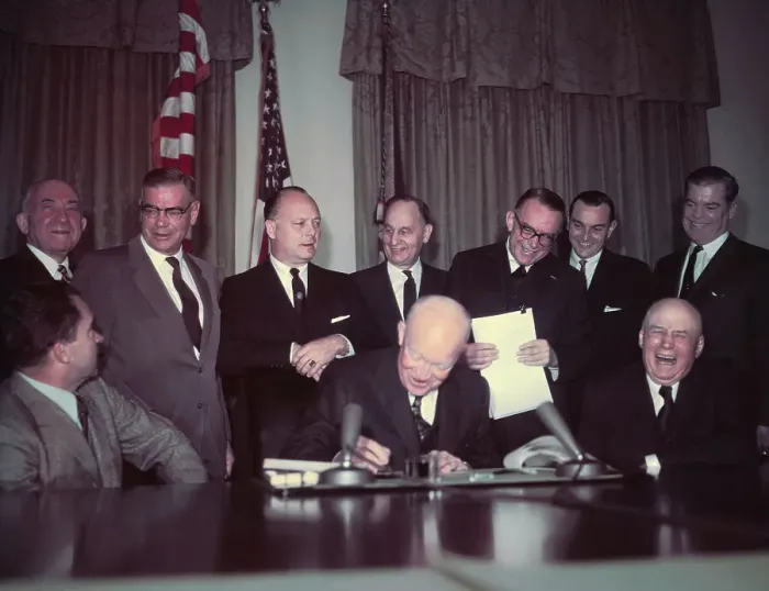 Framed Print : Dwight Eisenhower Signing Alaska as a State Framed Print : Dwight Eisenhower Signing Alaska as a State