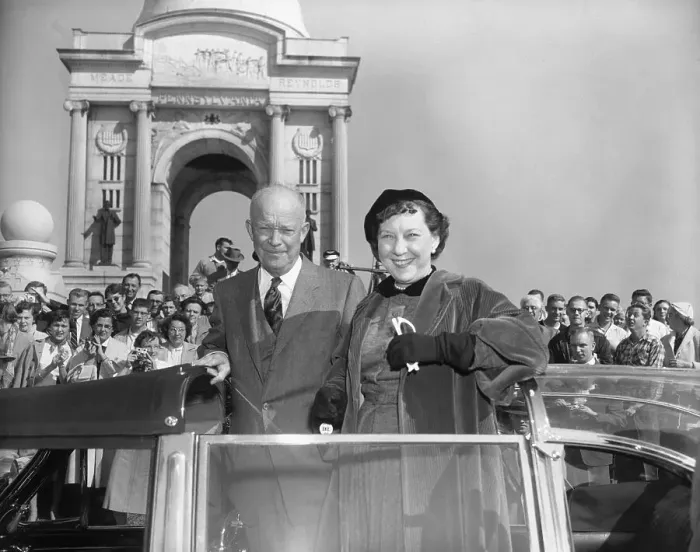 Framed Print : Dwight and Mamie Eisenhower Standing in Motorcade Framed Print : Dwight and Mamie Eisenhower Standing in Motorcade