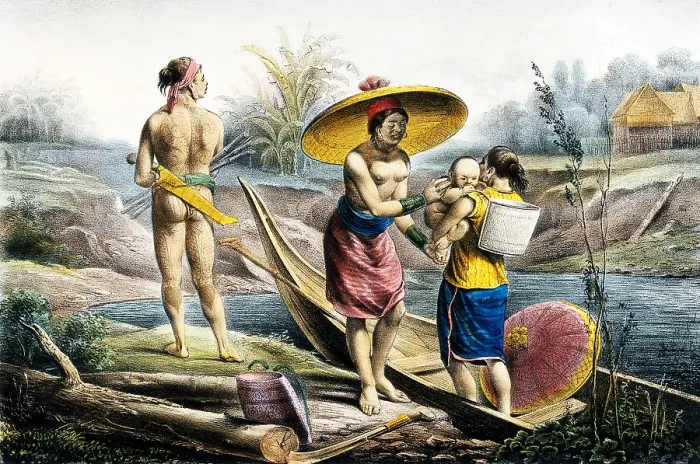 Framed Print : Dyak woman and canoe Framed Print : Dyak woman and canoe