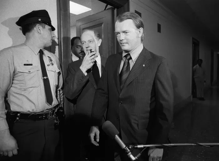 Framed Print : E. Howard Hunt Leaves Senate Office Building Framed Print : E. Howard Hunt Leaves Senate Office Building