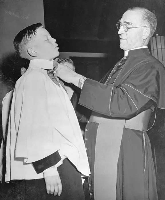 Framed Print : E. J. Flanagan Prepping Choir Member Before Boys Town Event Framed Print : E. J. Flanagan Prepping Choir Member Before Boys Town Event