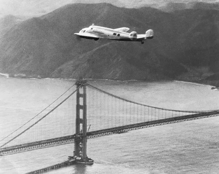 Framed Print : Earhart Flies Over Golden Gate Bridge Framed Print : Earhart Flies Over Golden Gate Bridge