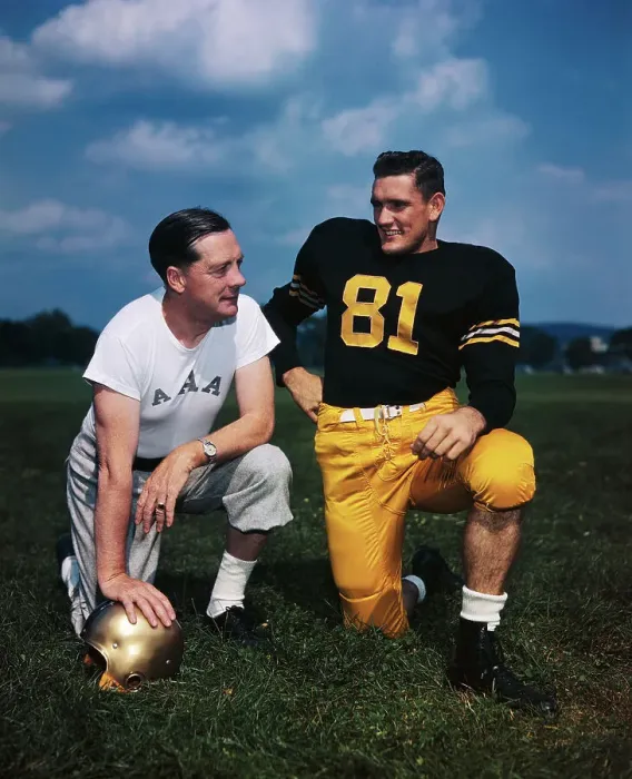 Framed Print : Earl Blaik and Dan Foldberg Kneeling on Field Framed Print : Earl Blaik and Dan Foldberg Kneeling on Field
