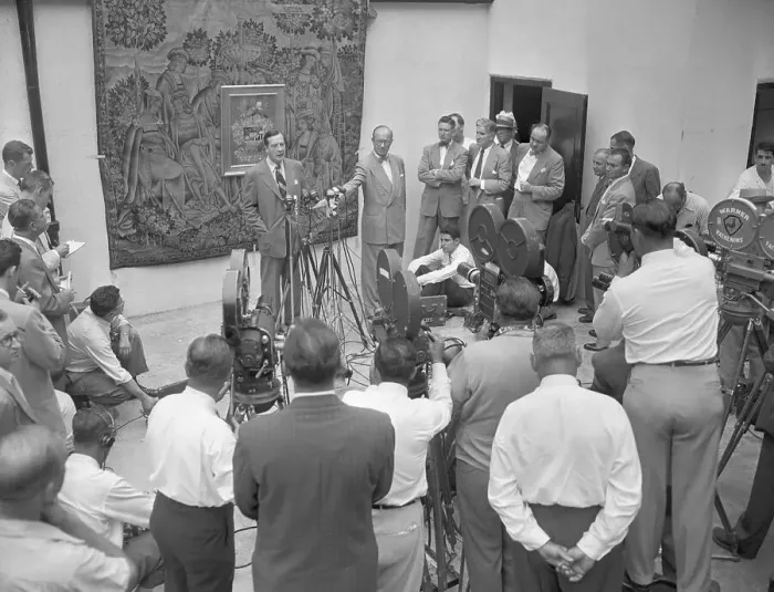 Framed Print : Earl Blaik Speaking at Press Conference Framed Print : Earl Blaik Speaking at Press Conference