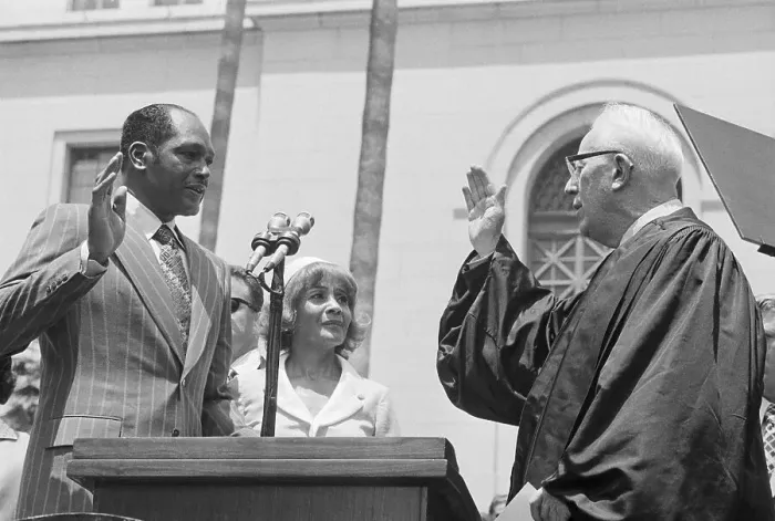 Framed Print : Earl Warren Gives Tom Bradley Mayor Oath Framed Print : Earl Warren Gives Tom Bradley Mayor Oath