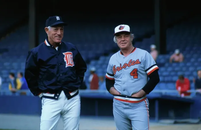 Framed Print : Earl Weaver with Tigers Manager Sparky Anderson Framed Print : Earl Weaver with Tigers Manager Sparky Anderson