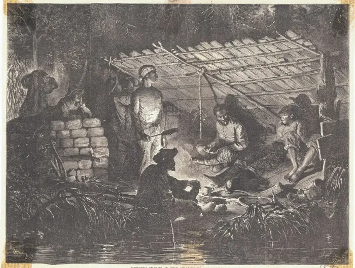 Framed Print : Early African Americans in Makeshift Encampment Framed Print : Early African Americans in Makeshift Encampment