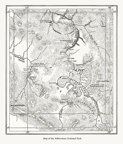 Early Antique Map of Yellowstone National Park, Wyoming, Montana, and Idaho, United States