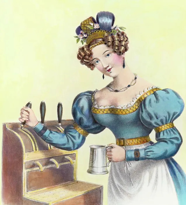 Framed Print : Early Barmaid at Tap for Serving Drinks Framed Print : Early Barmaid at Tap for Serving Drinks
