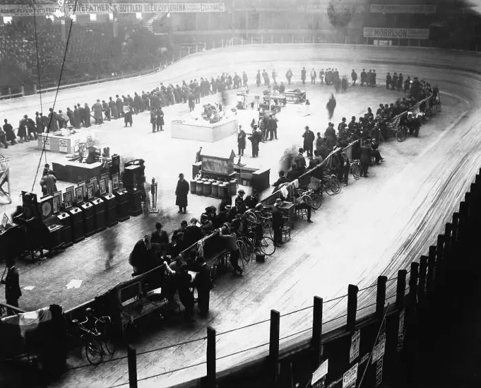 Framed Print : Early Bicycle Race in Madison Square Garden