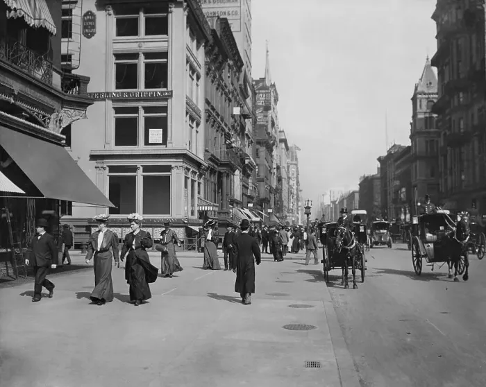Framed Print : Early Cabs and Pedestrians Along Fifth Avenue Framed Print : Early Cabs and Pedestrians Along Fifth Avenue