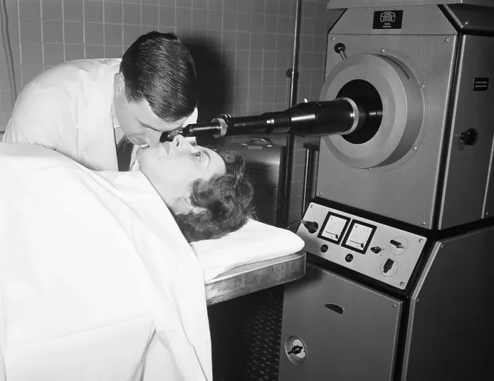 Framed Print : Early Demonstration of Laser Eye Surgery Framed Print : Early Demonstration of Laser Eye Surgery