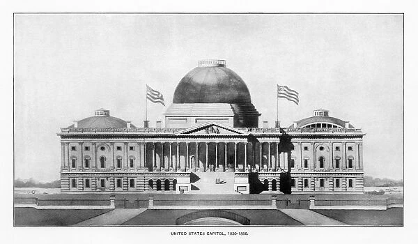 Early Drawing of the White House, Washington, D. C. United States, Antique American Illustration, 1900