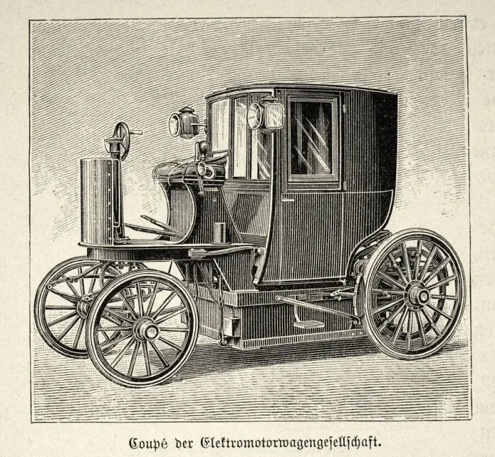 Framed Print : Early electric powered motor car, 1890s, 19th Century, History of transport, automobiles