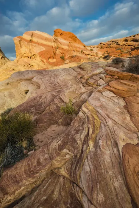 Framed Print : Early morning clouds and colorful rock formations, Valley of Fire State Park, Nevada, USA