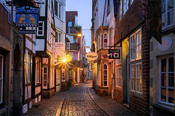 Early Morning, Cobbled Street, Schnoor, Old Town, Bremen, Germany