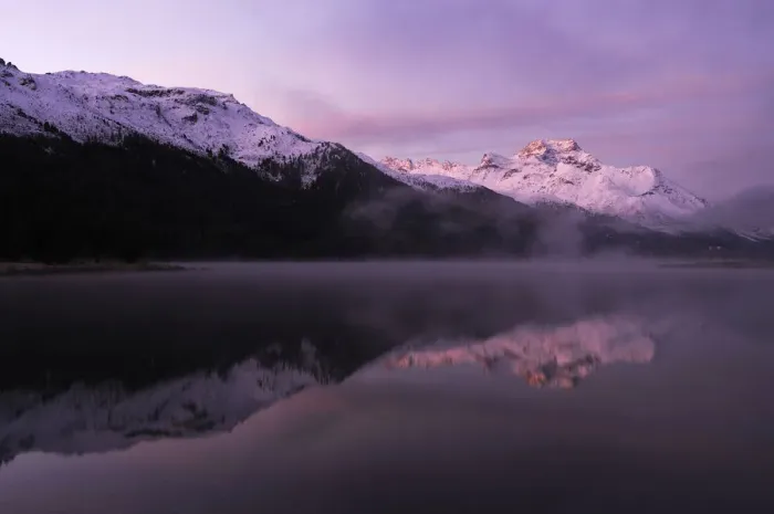 Framed Print : Early morning on Lake Silvaplana, Mt Piz da la Margna at back, St. Moritz, Engadine, Grisons, Switzerland, Europe Framed Print : Early morning on Lake Silvaplana, Mt Piz da la Margna at back, St. Moritz, Engadine, Grisons, Switzerland, Europe
