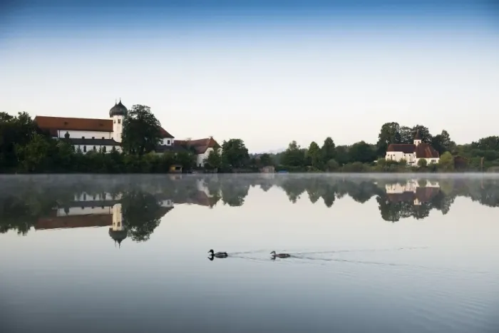 Framed Print : Early morning at Seeon Abbey on an island in Seeoner See Lake, Seeon-Seebruck, Chiemgau, Upper Bavaria, Bavaria, Germany Framed Print : Early morning at Seeon Abbey on an island in Seeoner See Lake, Seeon-Seebruck, Chiemgau, Upper Bavaria, Bavaria, Germany