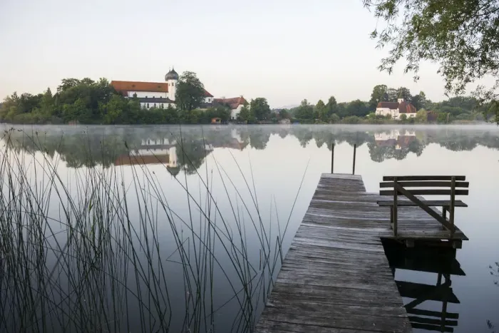 Framed Print : Early morning at Seeon Abbey on an island in Seeoner See Lake, Seeon-Seebruck, Chiemgau, Upper Bavaria, Bavaria, Germany Framed Print : Early morning at Seeon Abbey on an island in Seeoner See Lake, Seeon-Seebruck, Chiemgau, Upper Bavaria, Bavaria, Germany