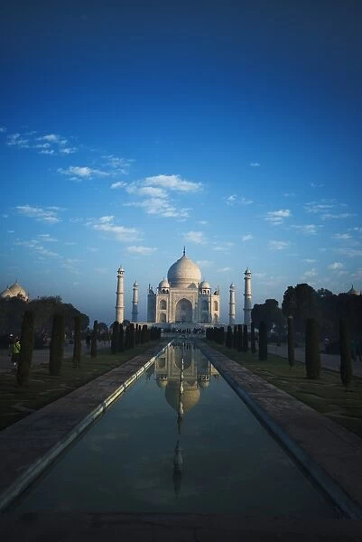 Early morning view of the Taj Mahal with reflection, Agra, Uttar Pradesh, India