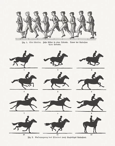 Early moving pictures - running man and rider, published 1897